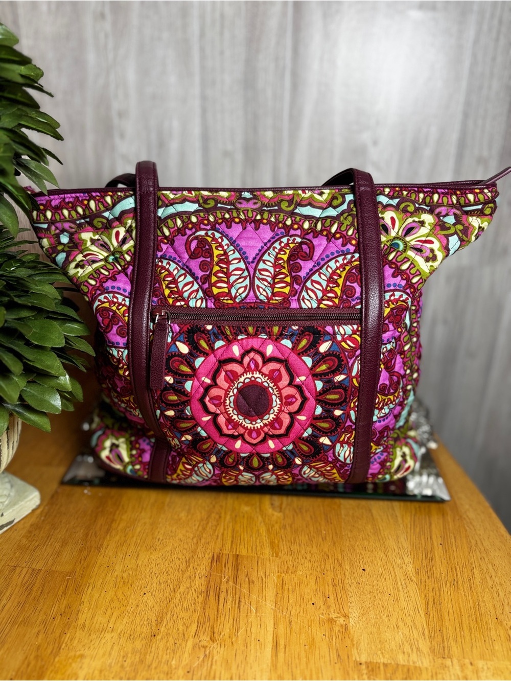 Vera Bradley Quilted Tote Bag Burgundy Pink Paisley Floral Shoulder Purse